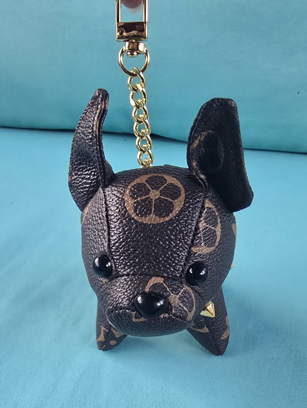 Studded Collar Dog Bag Charm - Brown - Picture 3 of 6